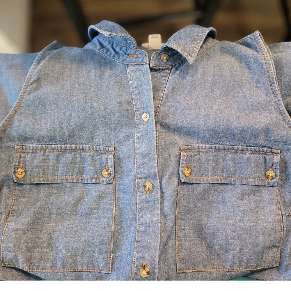 Ava & Viv Womens 1X Blue Denim Sleeveless Button Front Shirt Dress w/ Pockets - Picture 6 of 6